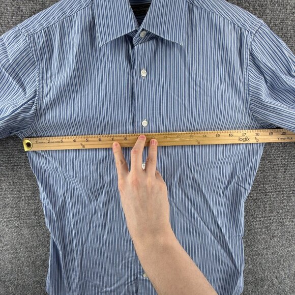 Salvatore Ferragamo XS Blue Stripe Short Sleeve Button Up Shirt Men Cotton Woven - Picture 5 of 15